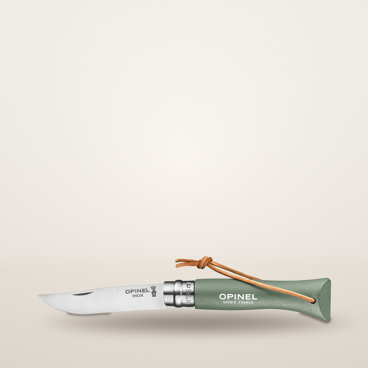 Couteau Baroudeur n°6 sauge avec lien cuir – Opinel