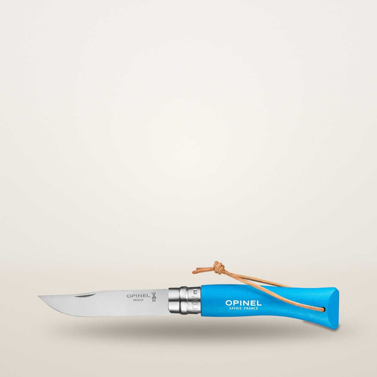 Couteau n°7 bleu cyan avec lien cuir – Opinel