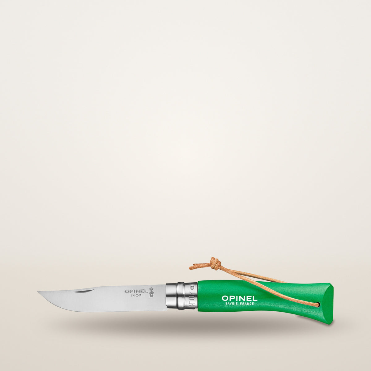 Couteau n°7 vert foncé avec lien cuir – Opinel