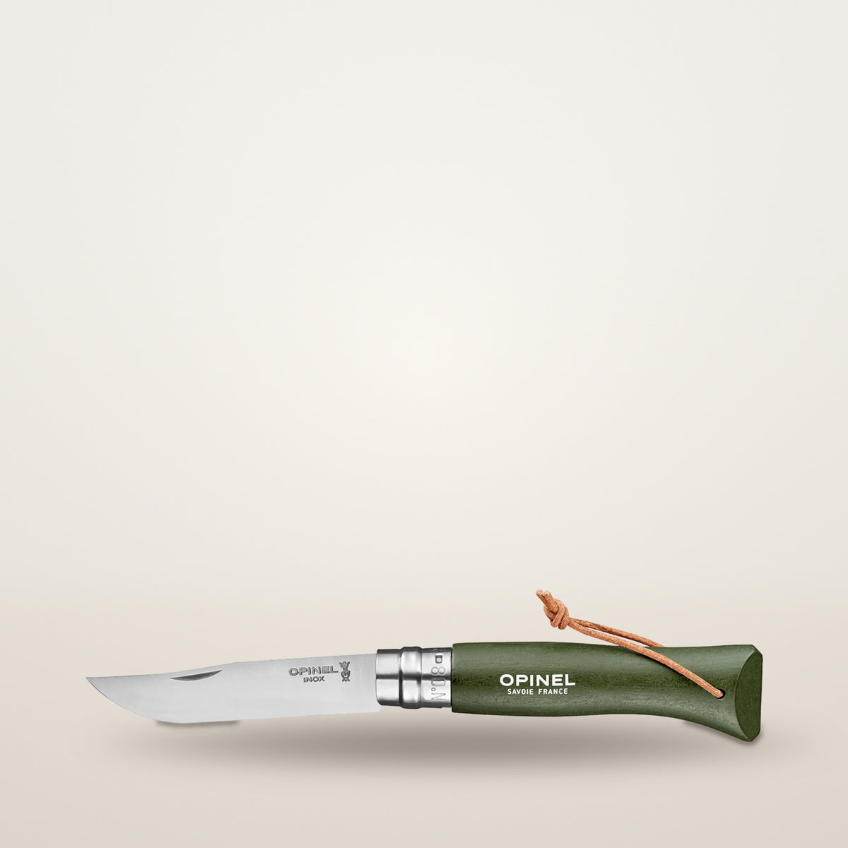 Couteau n°8 kaki avec lien cuir – Opinel