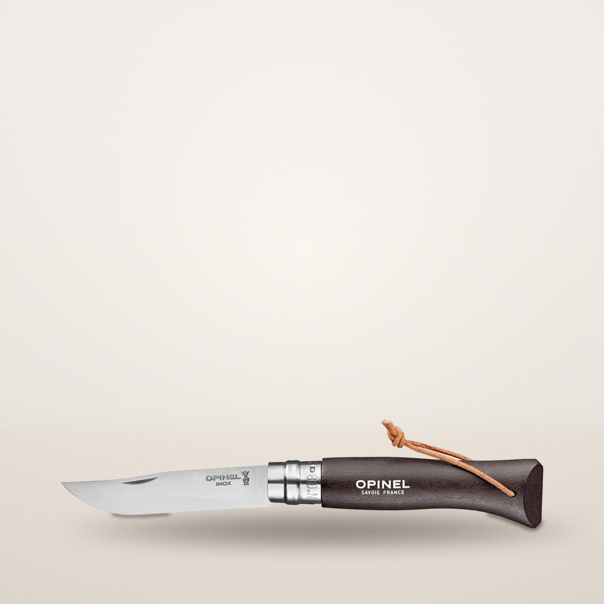 Couteau n°8 noir avec lien cuir – Opinel
